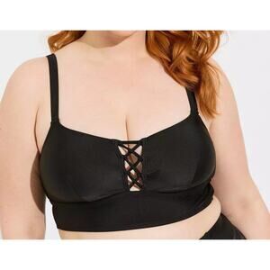 Torrid 4 (4X 26)‎ New Black Sexy Lattice Lace Up Wireless Padded Bikini Swim Top